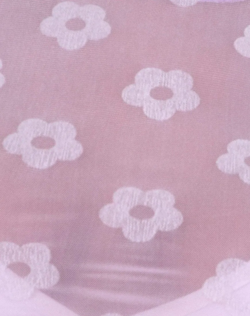 Tiney Crop Tee in Lilac Mesh Daisy White Flock