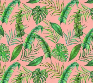 Tropical Paradise Tropical Leaves Pale Pink Fabric