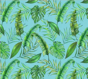 Tropical Paradise Tropical Leaves Turquoise Fabric