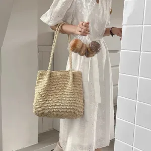 UAKISS  -  French Retro Straw Woven Bag Simple Large Capacity One-shoulder Package Vacation Beach